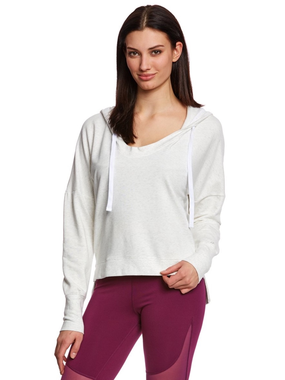 Alo Yoga Fluid Tunic Long Sleeve Hoodie Ivory Heathered Grey Sz. S